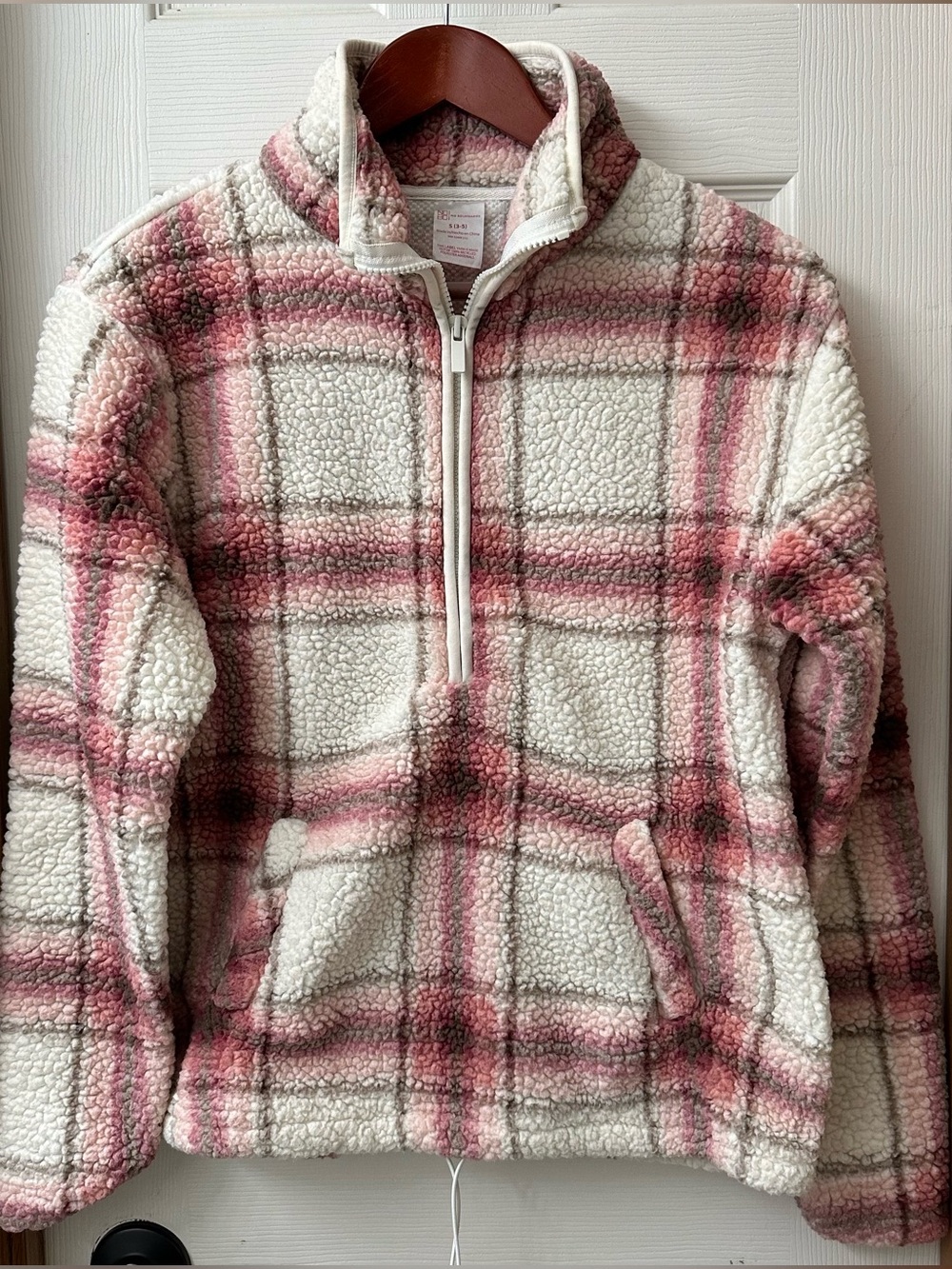 No Boundaries Women’s Sherpa Pullover Fleece White/Pink Size Small